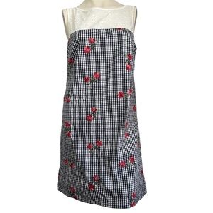 Karl Lagerfeld black gingham floral embroidered eyelet lace dress